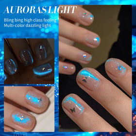 Born Pretty Cat Magnetic Eye Gel Nail Polish 15ml Blue Auroras application on nails