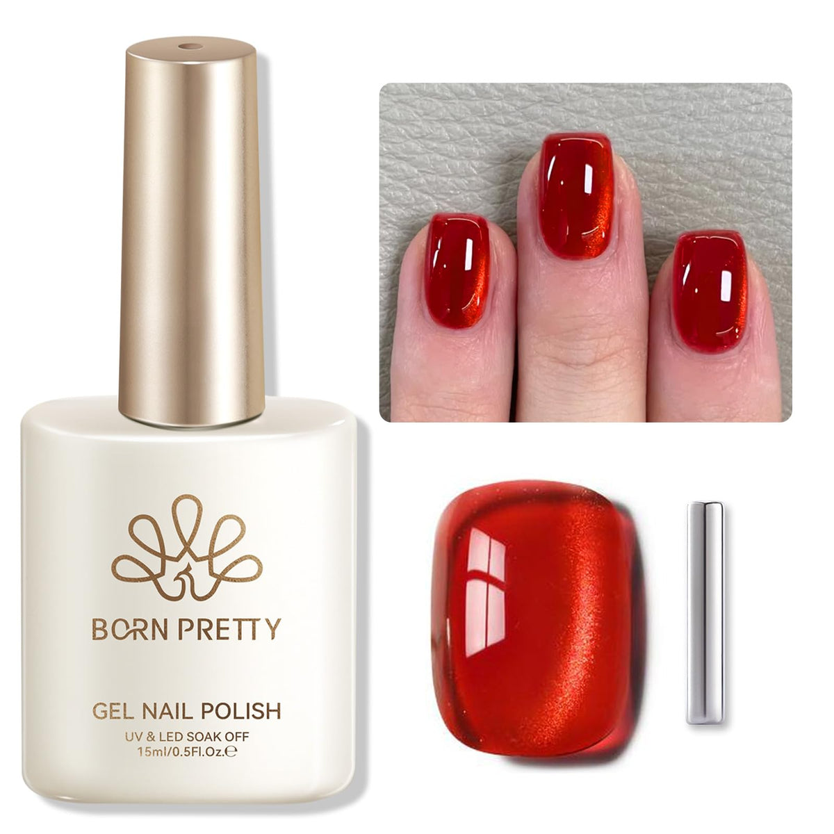 Born Pretty Cat Magnetic Eye Gel Nail Polish 15ml Red Jelly front view