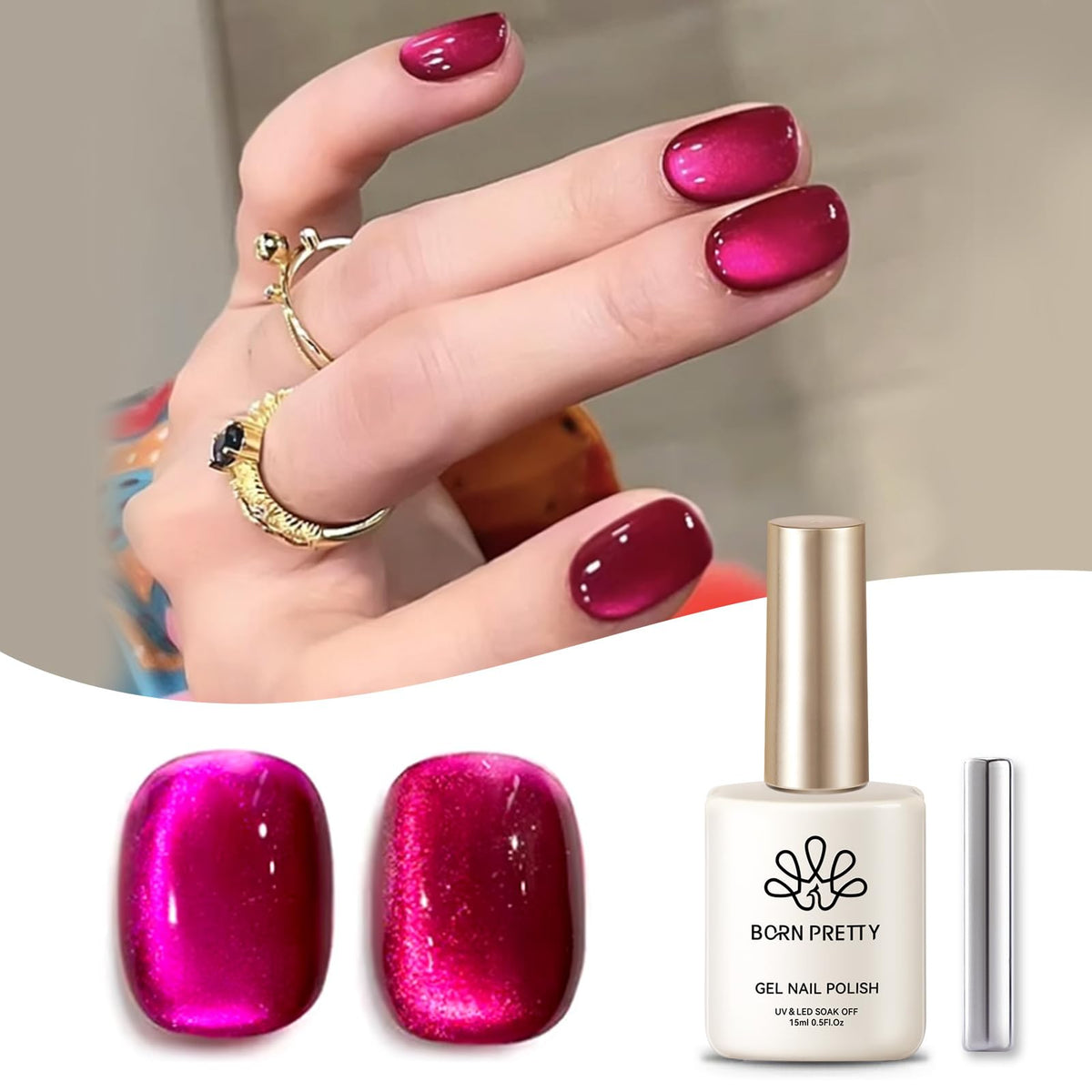 Born Pretty Cat Magnetic Eye Gel Nail Polish Dragon Fruit front view