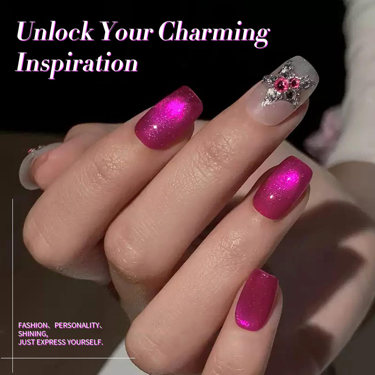 Born Pretty Cat Magnetic Eye Gel Nail Polish Dragon Fruit swatch on a nail