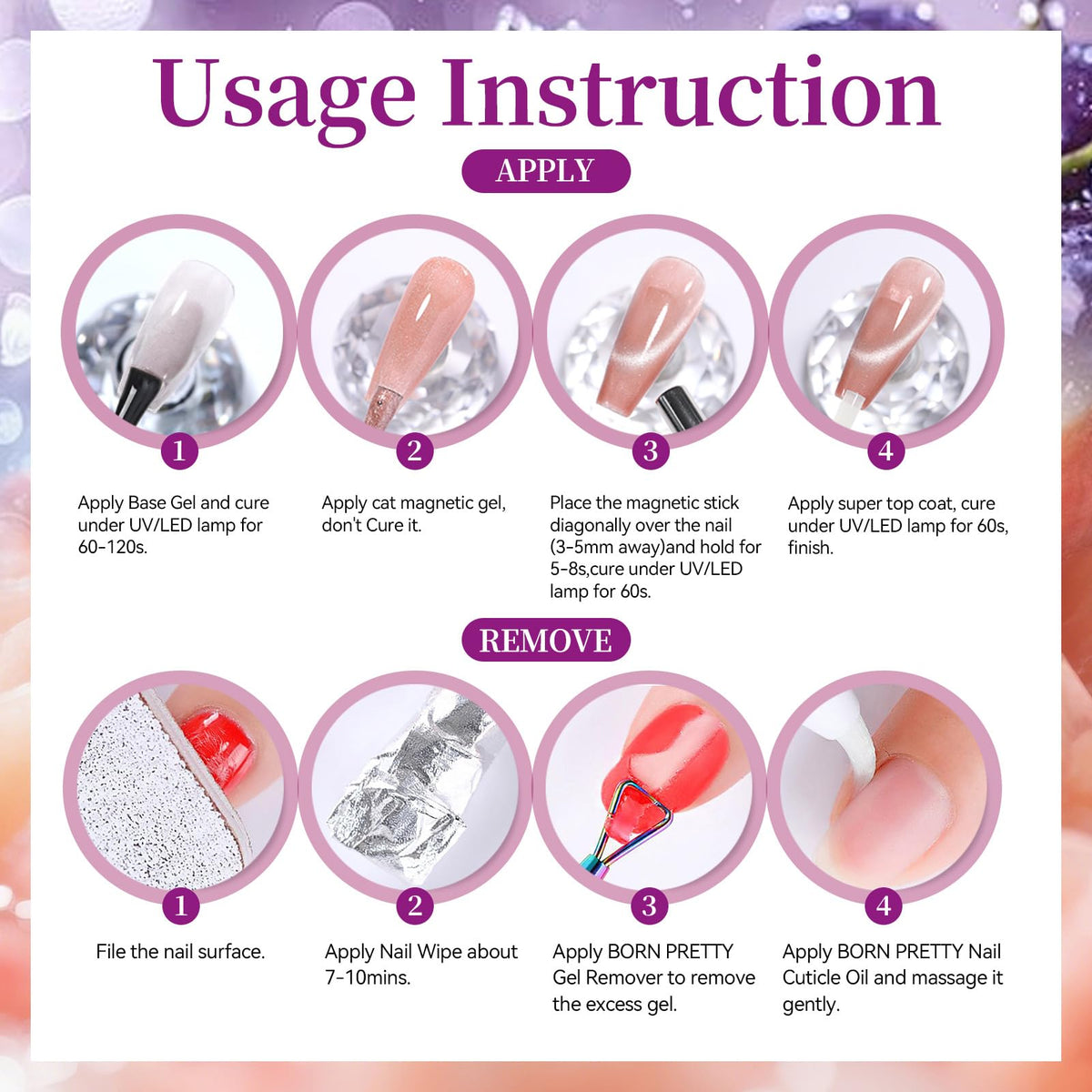 Born Pretty Cat Magnetic Eye Gel Nail Polish Set close-up of colours