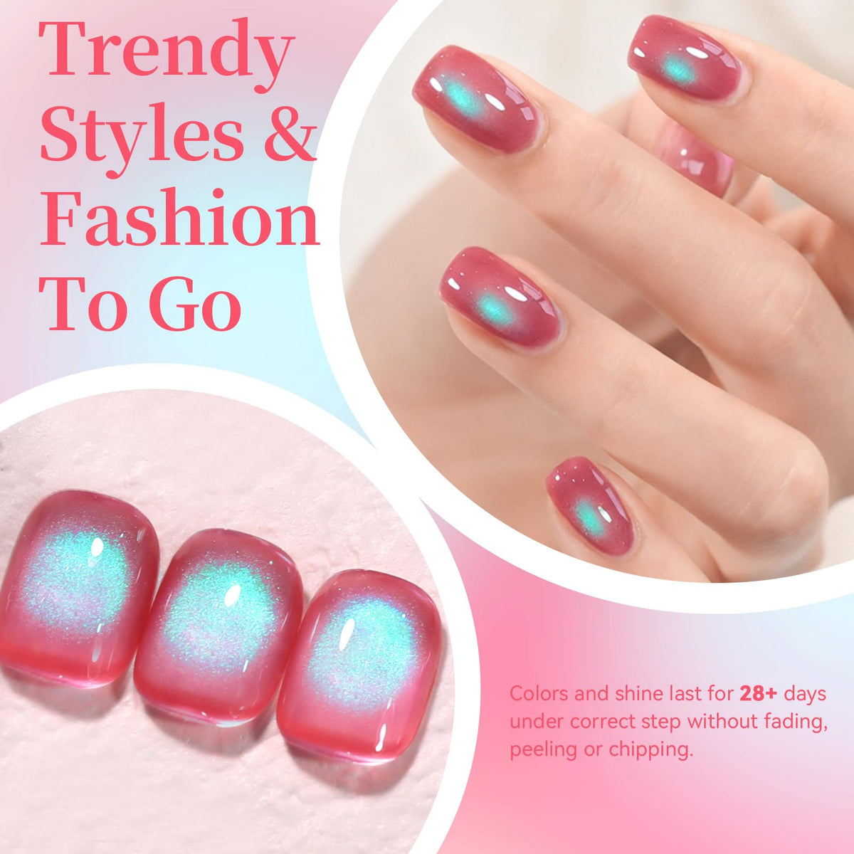 Born Pretty Cat Magnetic Eye Gel Polish 15ml pink green application on nails