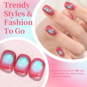 Born Pretty Cat Magnetic Eye Gel Polish 15ml pink green application on nails