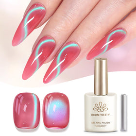 Born Pretty Cat Magnetic Eye Gel Polish 15ml pink green in use