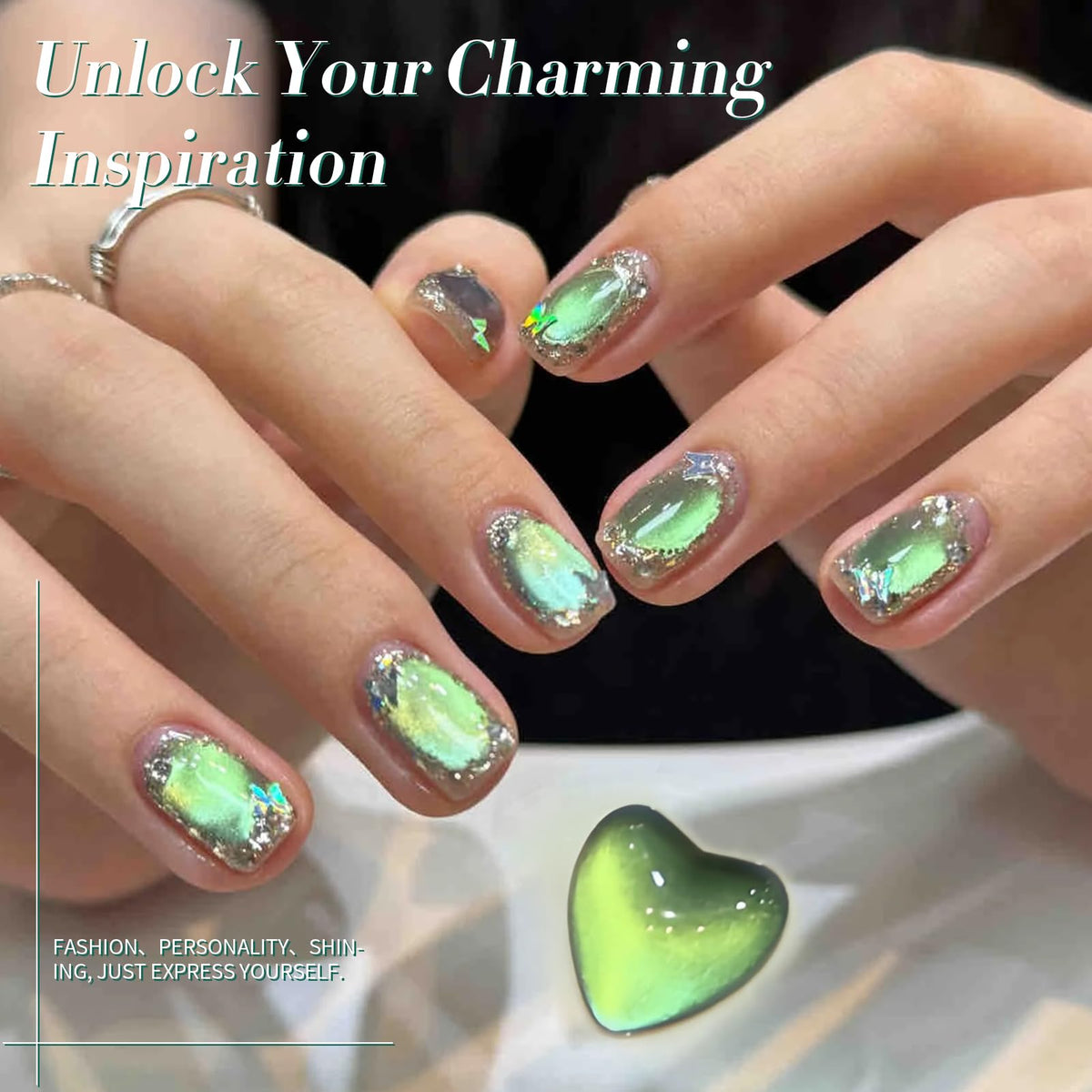 Born Pretty Cat Magnetic Gel Nail Polish 15ml green polish application on nails