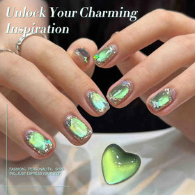 Born Pretty Cat Magnetic Gel Nail Polish 15ml green polish application on nails