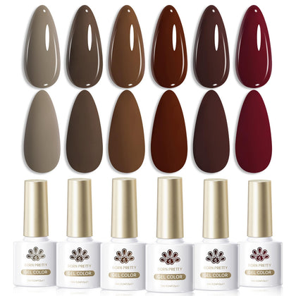 Born Pretty Gel Nail Polish Set 6 Bottles Brown Burgundy front view