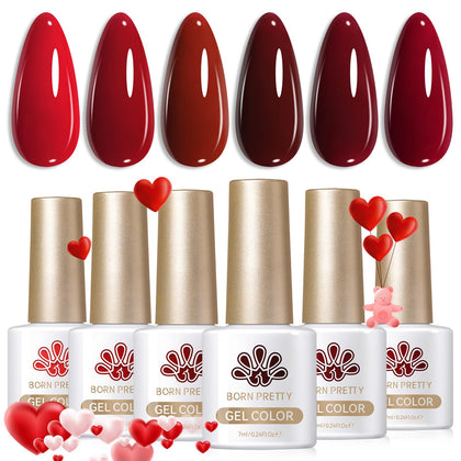Born Pretty Gel Nail Polish Set 6 Bottles Burgundy Red 7ml front view