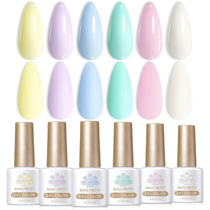 Born Pretty Gel Nail Polish Set with 6 pastel bottles front view