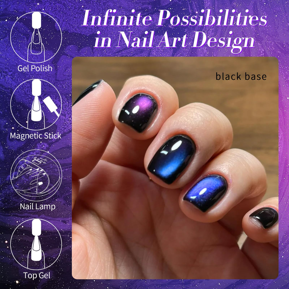 Born Pretty Heaven Purple Cat Magnetic Gel Nail Polish with nail art tools