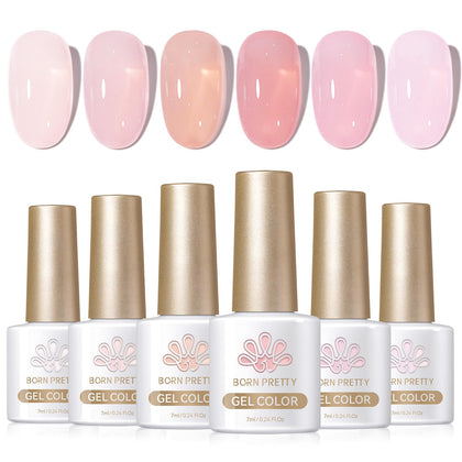 Born Pretty Jelly Gel Nail Polish Set with six 7ml bottles in milky nude pink