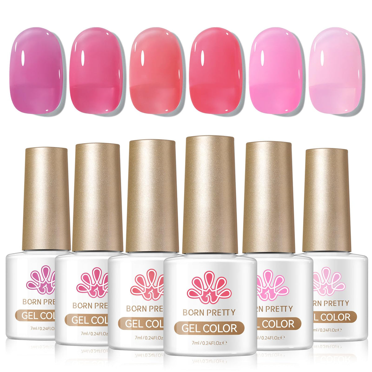 Born Pretty Jelly Gel Nail Polish Set with six bottles in pink shades