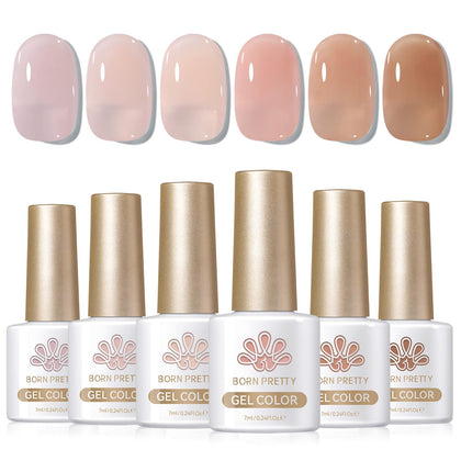Born Pretty Jelly Nude Gel Nail Polish Set six bottles front view