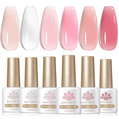 Born Pretty Jelly Nude Pink Gel Nail Polish Set front view with six bottles