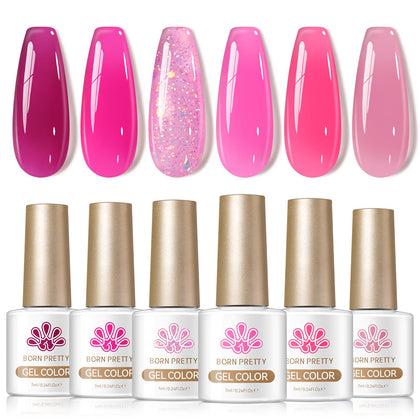 Born Pretty Jelly Pink Gel Nail Polish Set with six 7ml bottles