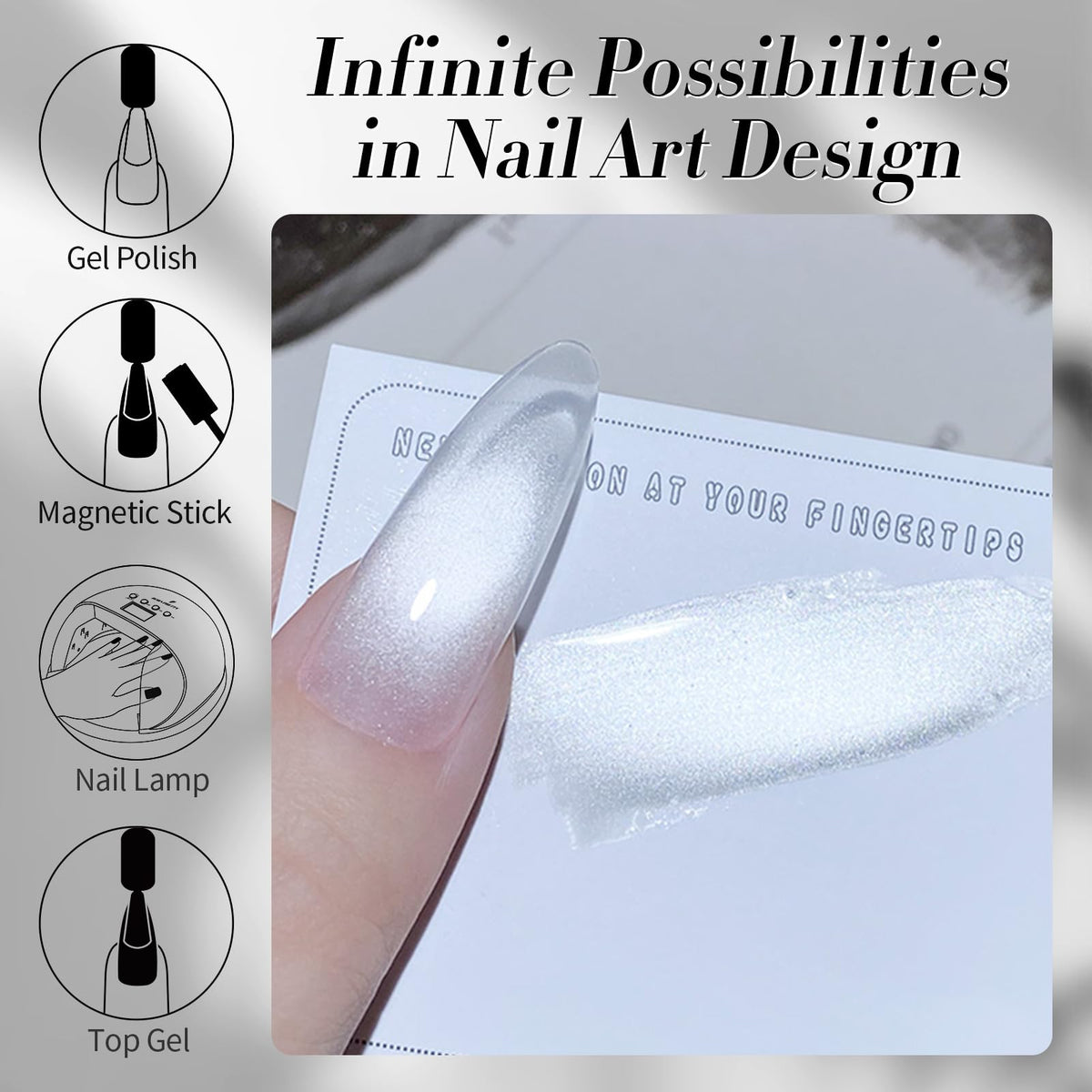 Born Pretty Magnetic Gel Nail Polish Flowing Light White with base and top coat