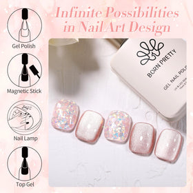 Born Pretty Magnetic Gel Nail Polish Pink Cat in a nail art setup
