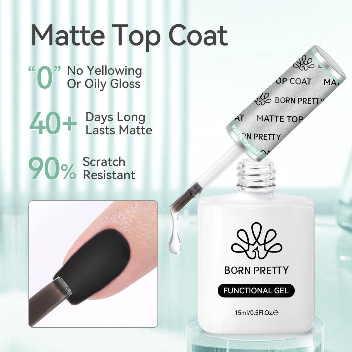 Born Pretty Matte Gel Top Coat 15ml bottle with label