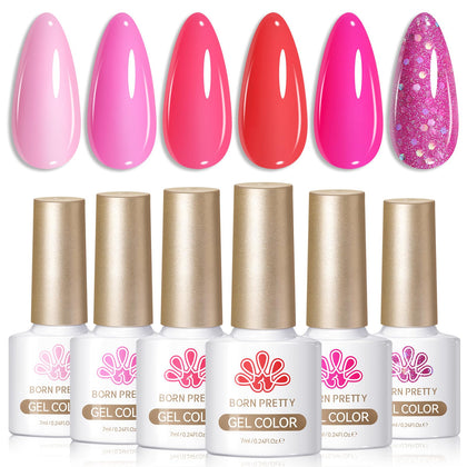 Born Pretty Neon Hot Pink Gel Nail Polish Set 6 Bottles