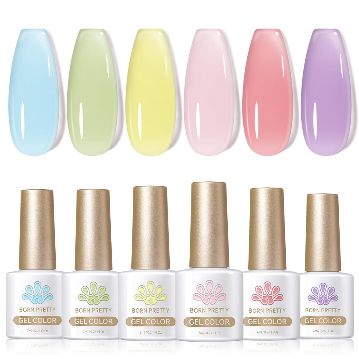 Born Pretty Pastel Jelly Gel Polish Set 6 bottles front view