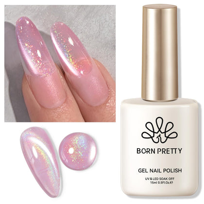 Born Pretty Pink Aurora Crystal Cat Magnetic Eye Gel Polish front view