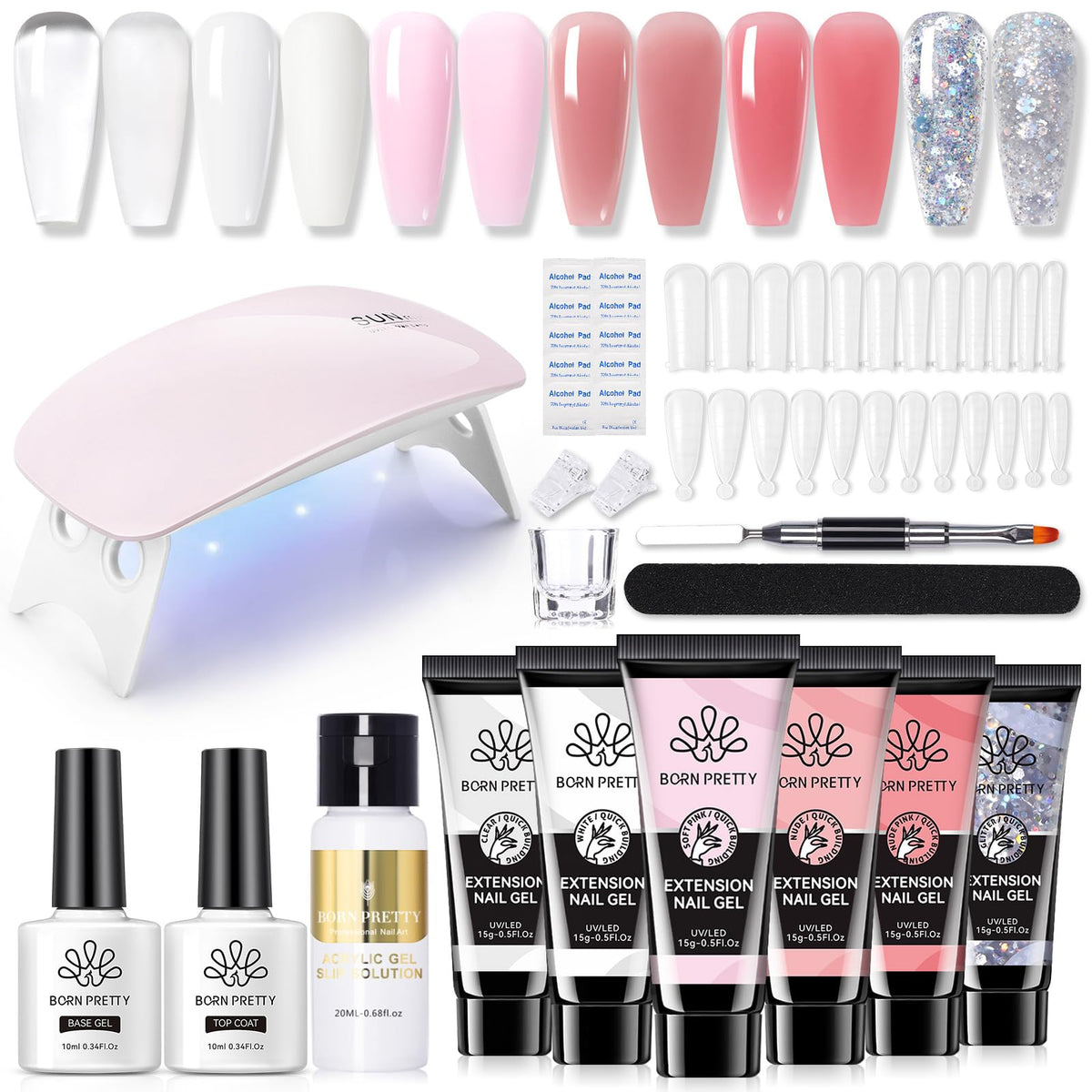 Born Pretty Poly Nail Extension Gel Kit with LED lamp and accessories