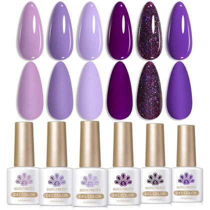 Born Pretty Purple Gel Nail Polish front view with lavender dark purple glitter