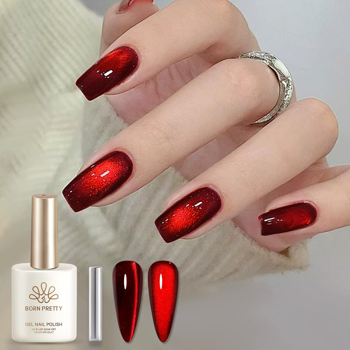 Born Pretty Red Cat Magnetic Eye Gel Nail Polish 15ML bottle front view