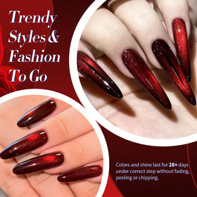 Born Pretty Red Cat Magnetic Eye Gel Nail Polish applied on nails
