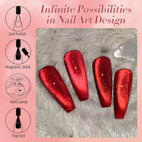 Born Pretty Red Cat Magnetic Eye Gel Nail Polish with nail art tools
