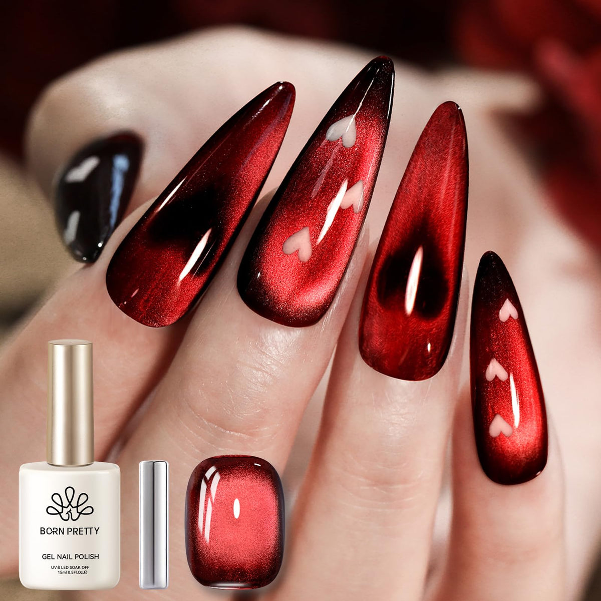 Born Pretty Red Cat Magnetic Gel Nail Polish 15ml front view