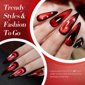 Born Pretty Red Cat Magnetic Gel Nail Polish applied on nails