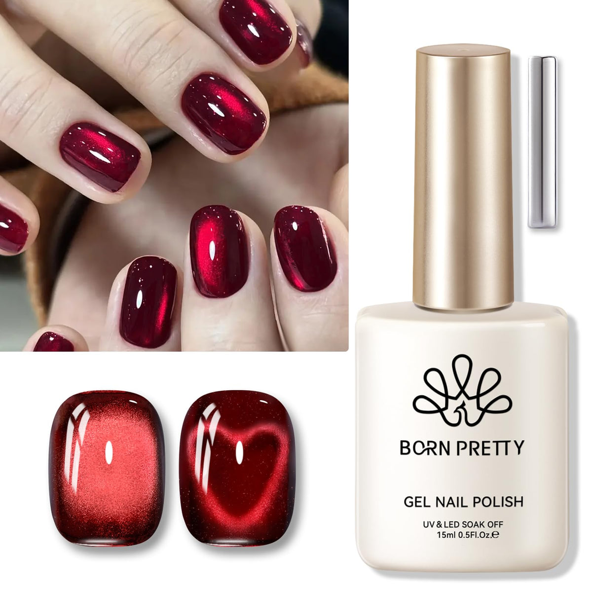Born Pretty Red Cat Magnetic Gel Nail Polish brush close-up