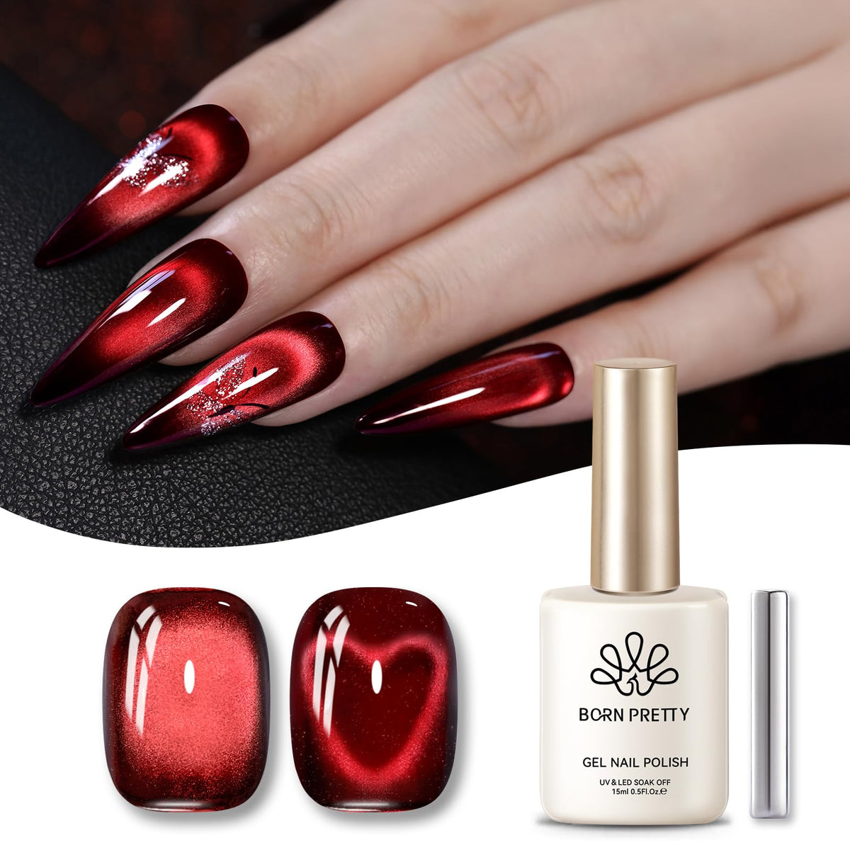 Born Pretty Red Cat Magnetic Gel Nail Polish on a display table