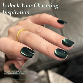 Born Pretty Retro Green Cat Magnetic Eye Gel Nail Polish applied on nails