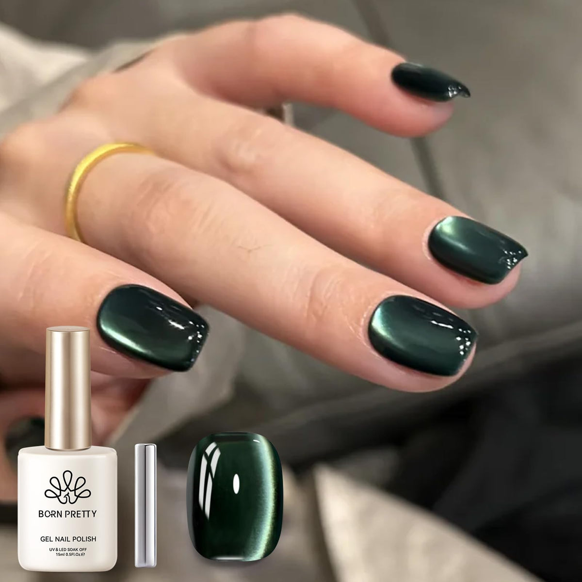 Born Pretty Retro Green Cat Magnetic Eye Gel Nail Polish bottle front view