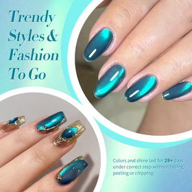 Born Pretty Sea Blue Cat Magnetic Gel Nail Polish applied on nails