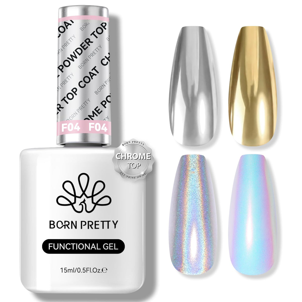 Born Pretty Top Gel Coat for Chrome Nail Powder 15ml front view