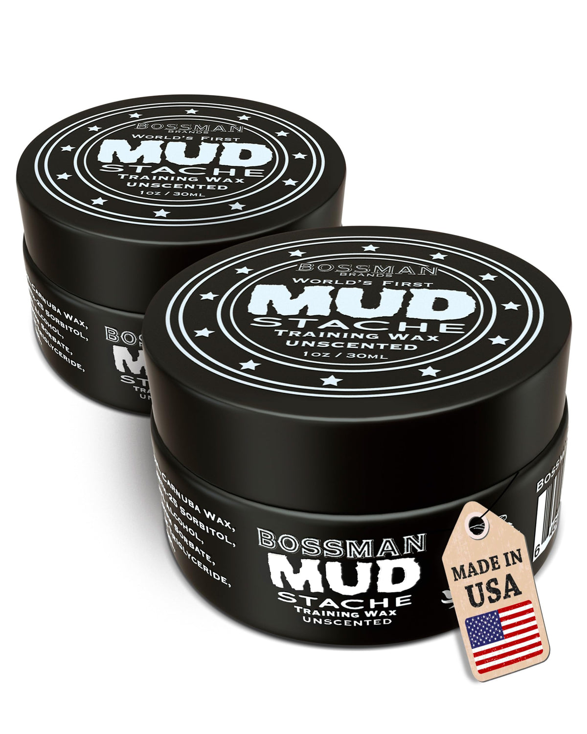 Bossman MUDstache Mustache Wax 2 oz front view