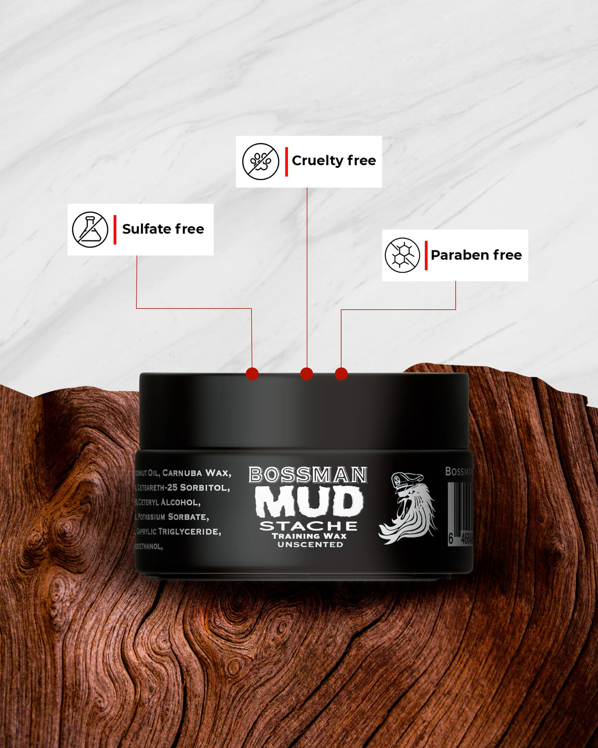 Bossman MUDstache Mustache Wax application on mustache