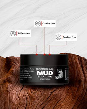 Bossman MUDstache Mustache Wax application on mustache