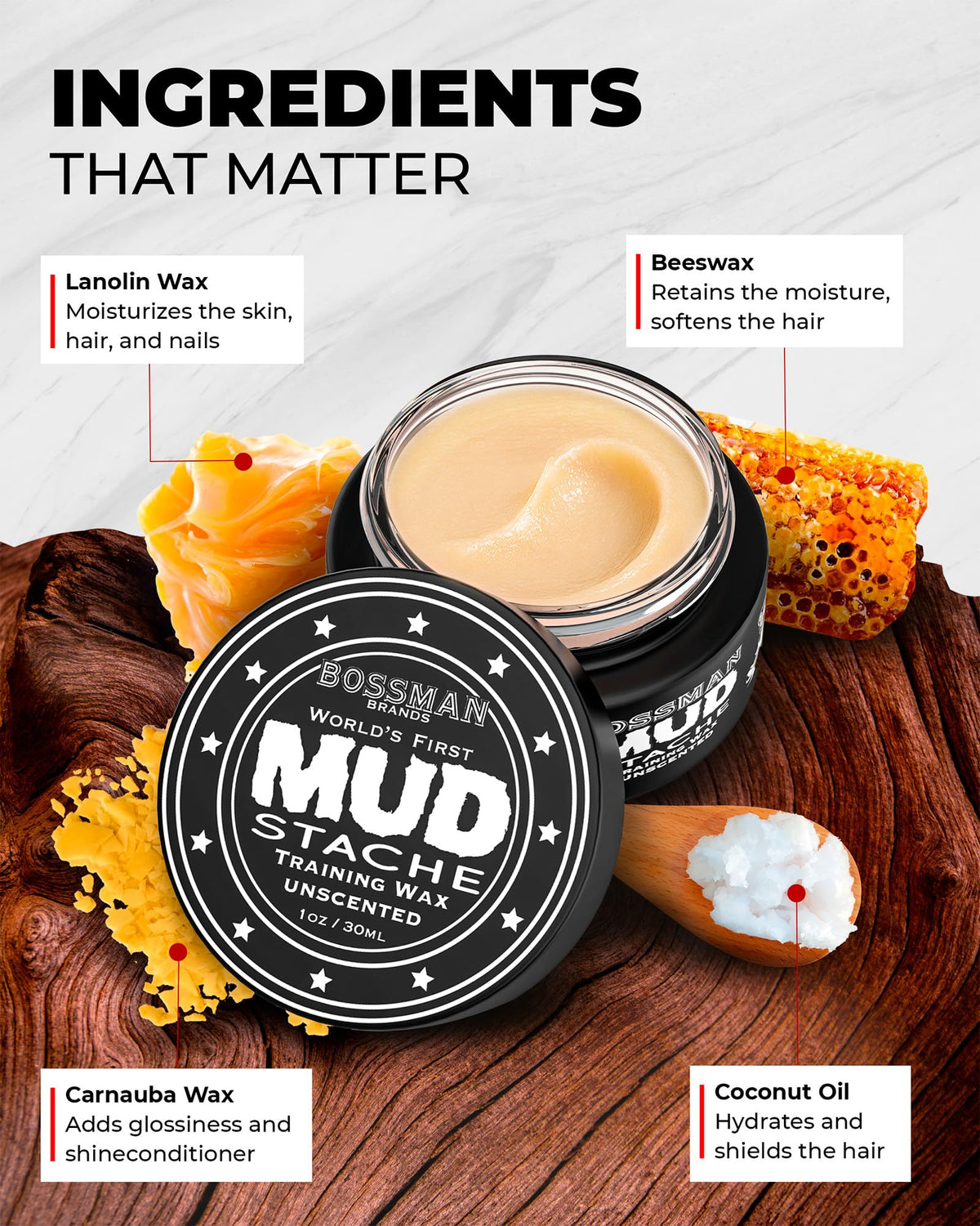 Bossman MUDstache Mustache Wax packaging
