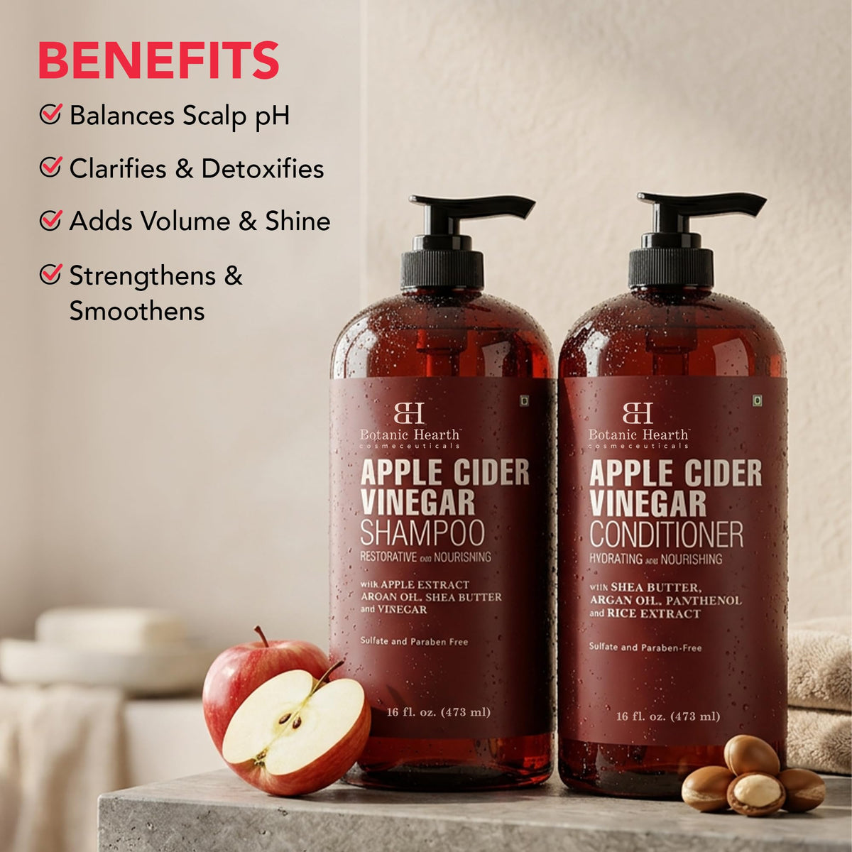 Botanic Hearth Apple Cider Vinegar Shampoo bottle close-up