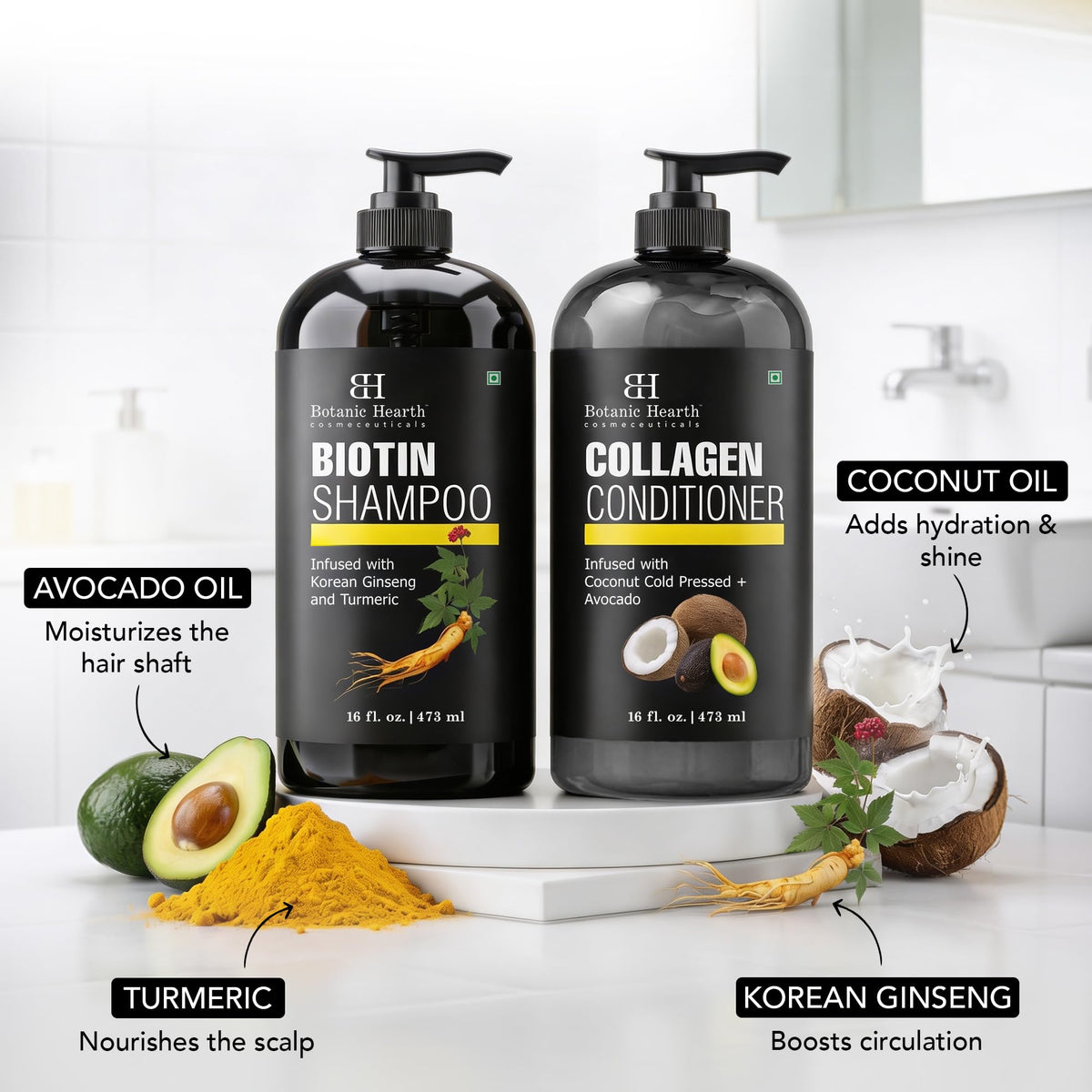 Botanic Hearth Biotin Shampoo and Conditioner set side view