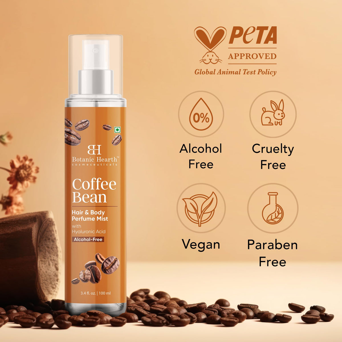Botanic Hearth Coffee Bean Hair Perfume & Body Mist with coffee beans