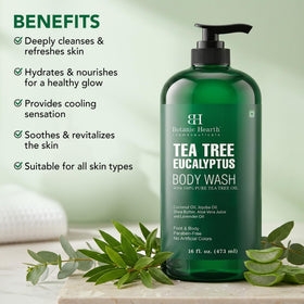 Botanic Hearth Eucalyptus & Tea Tree Body Wash side view showing bottle design