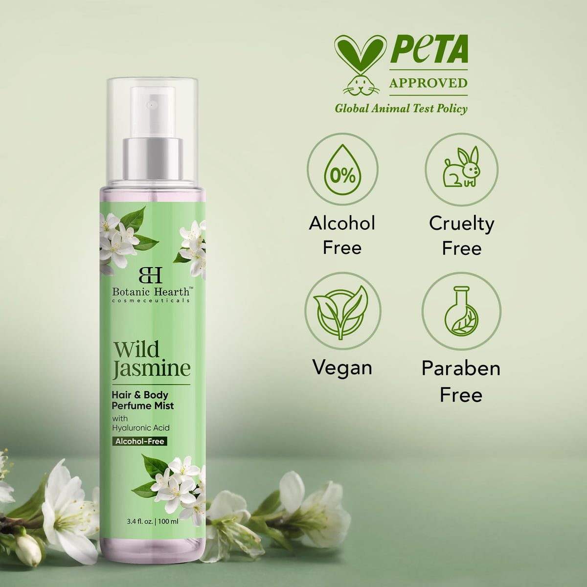 Botanic Hearth Jasmine Hair Perfume & Body Mist with floral background