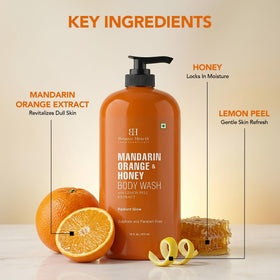 Botanic Hearth Mandarin Orange & Honey Body Wash with a loofah