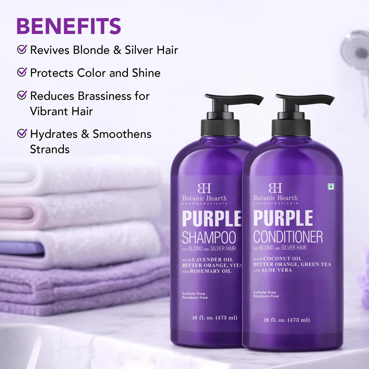 Botanic Hearth Purple Shampoo and Conditioner set packaging