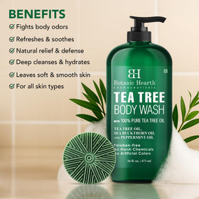 Botanic Hearth Tea Tree Body Wash with body brush